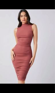 SHEIN Mock-neck Ruched Solid Dress