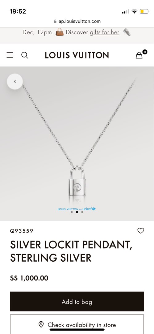 Louis Vuitton Silver lockit pendant, sterling silver (Q93559)