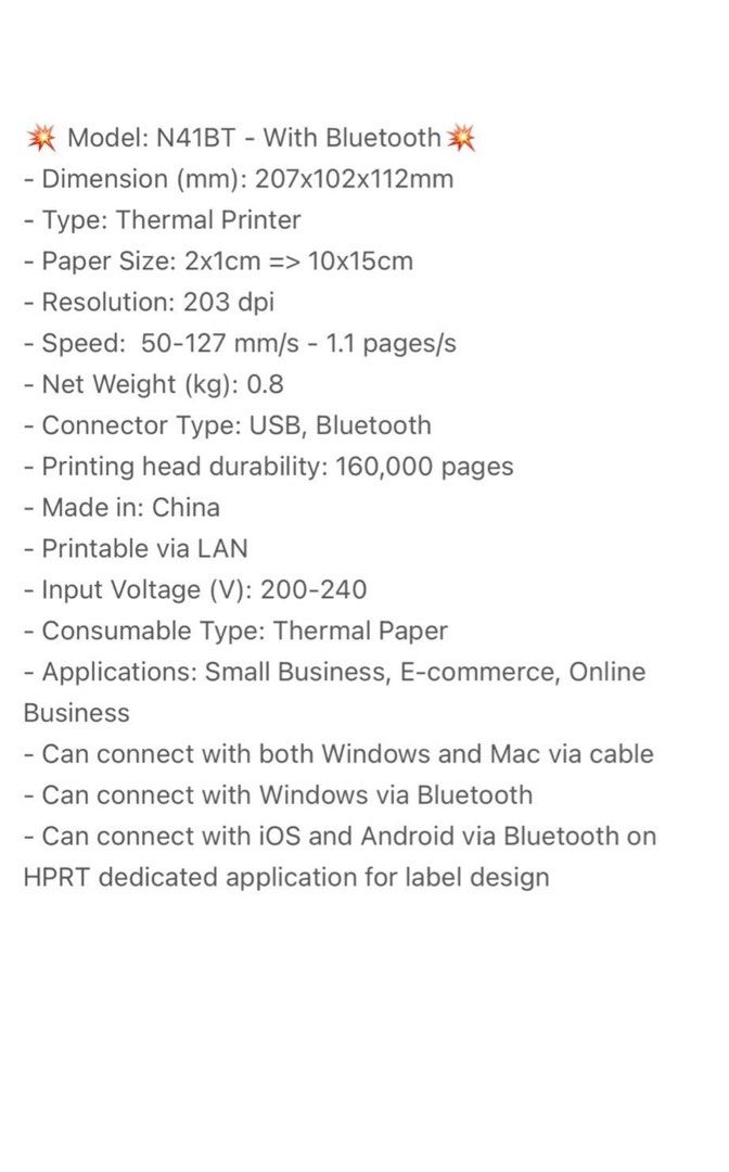 Thermal label Printer with bluetooth, Computers & Tech, Printers