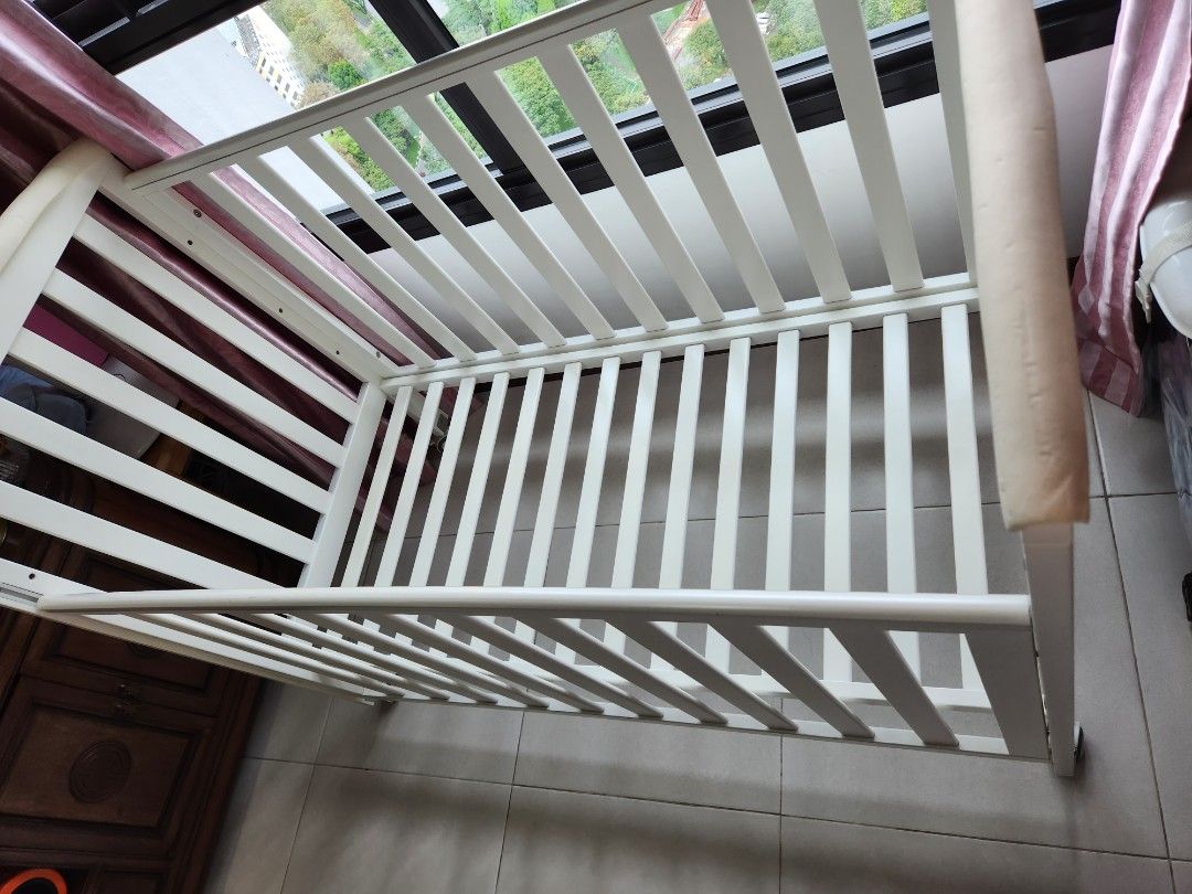 White baby cot with wheels and gate, Babies & Kids, Baby Nursery & Kids ...