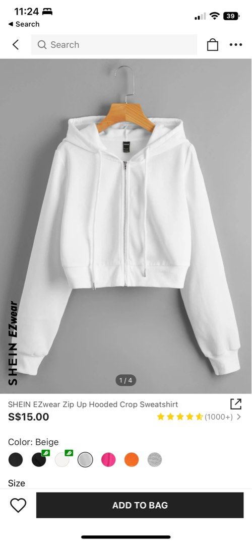 White zip up hoodie cropped deals