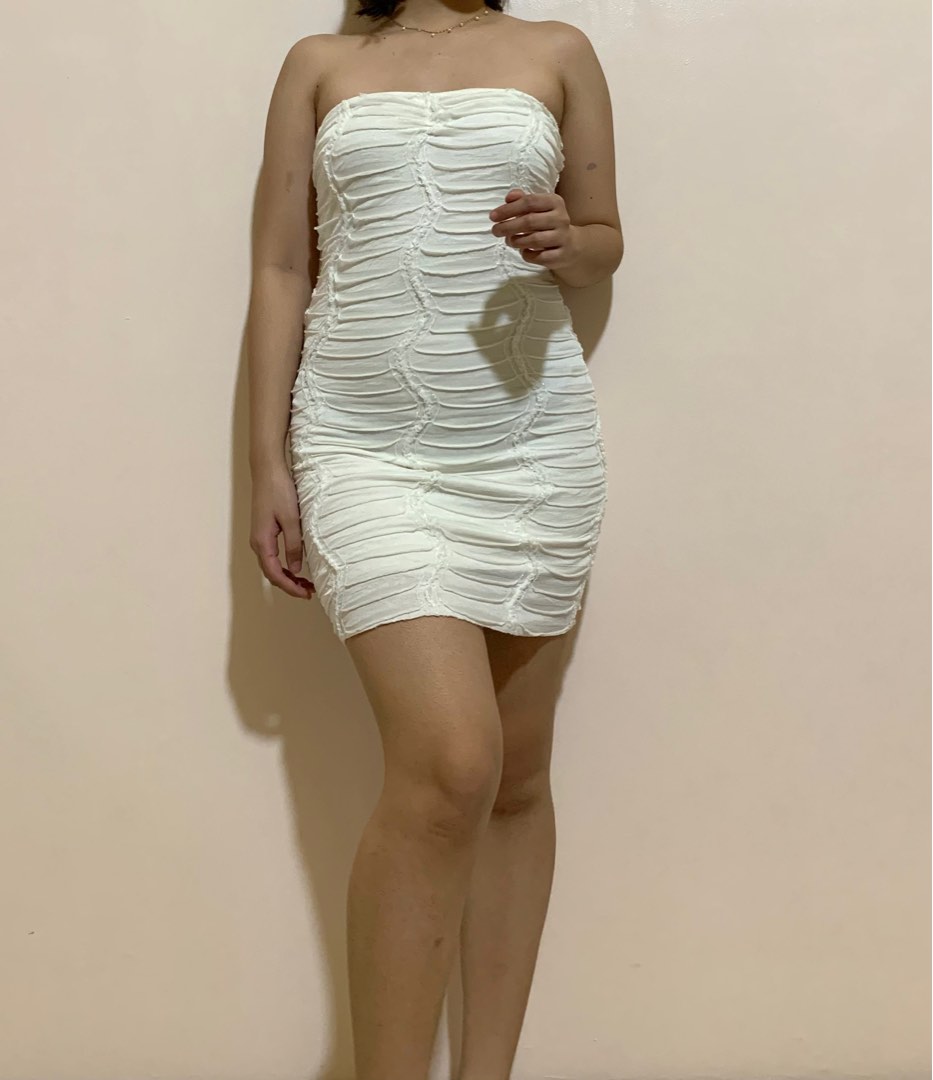 White textured tube dress, Women's Fashion, Dresses & Sets, Dresses on