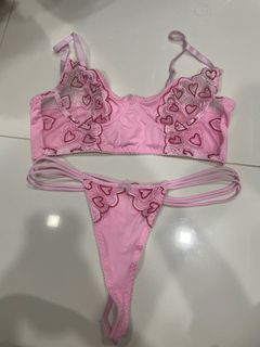 XL heart sweet cute pink lingerie set undergarment