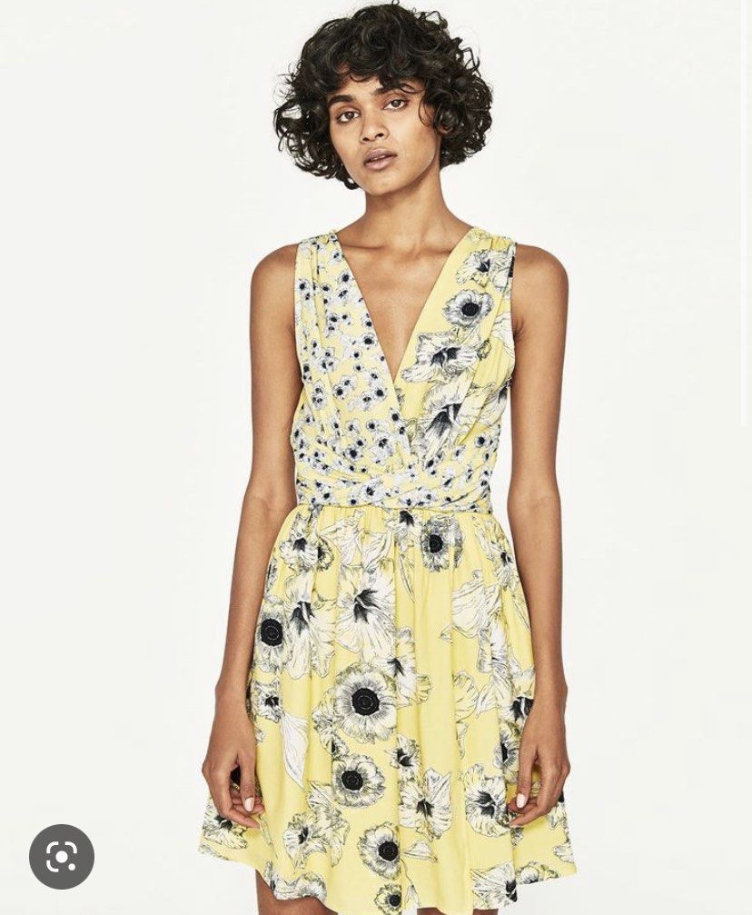 Zara Yellow Floral Dress ZARA FLORAL YELLOW SATIN DRESS, Women's