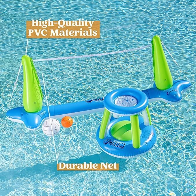 4 PC SET JOYIN Inflatable Volleyball Net & Basketball Hoops Pool Float