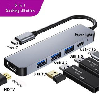 5 in 1 USB-C to HDTV +USB 2.0 USB 3.0 docking station adapter