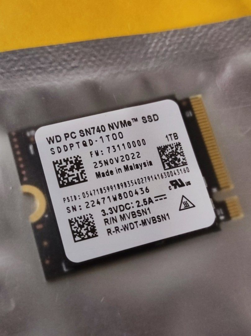 全新WD SN740 1TB M2.NVMe 2230 SSD, 電腦＆科技, 電腦周邊及配件, 硬
