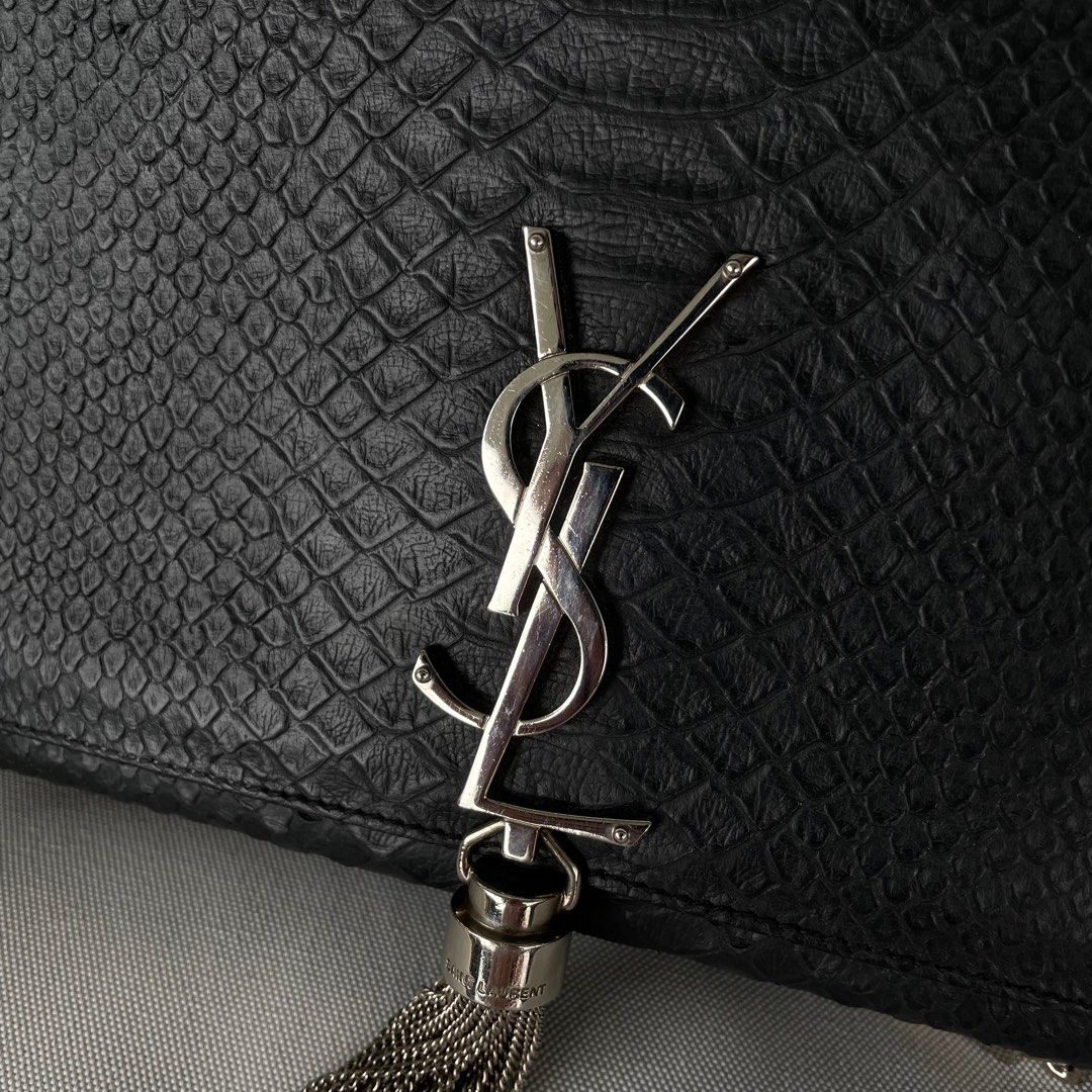 YVES SAINT LAURENT Medium Kate Chain Shoulder Snake Bag Black Leather