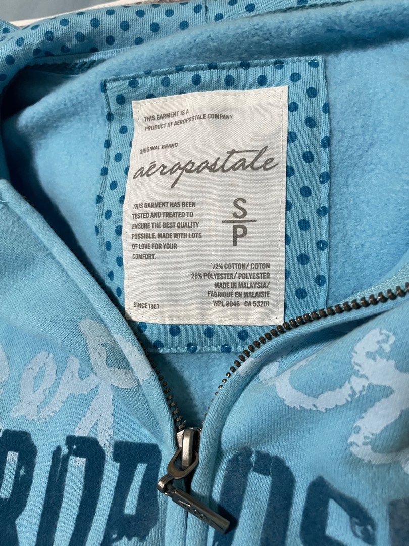 Aeropostale Full Zip Fleece Hoodie Jacket Blue Sea