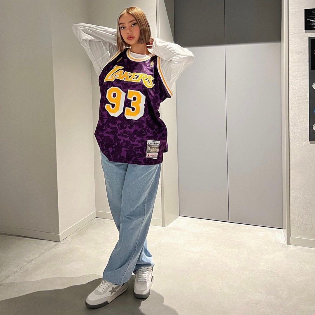 A BATHING APE BAPE x M&N Mitchell & Ness LOS ANGELES LAKERS JERSEY TAN –  happyjagabee store