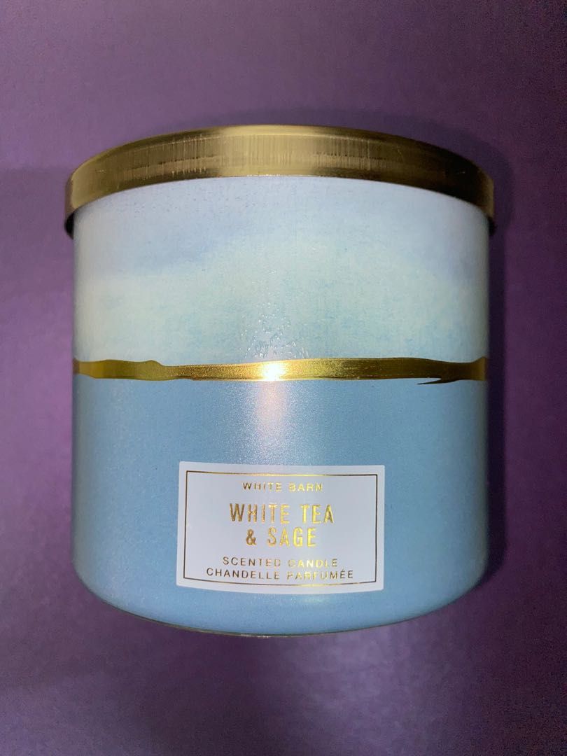 BBW Bath & Body Works (White Barn) White Tea & Sage 3 wicks Candle