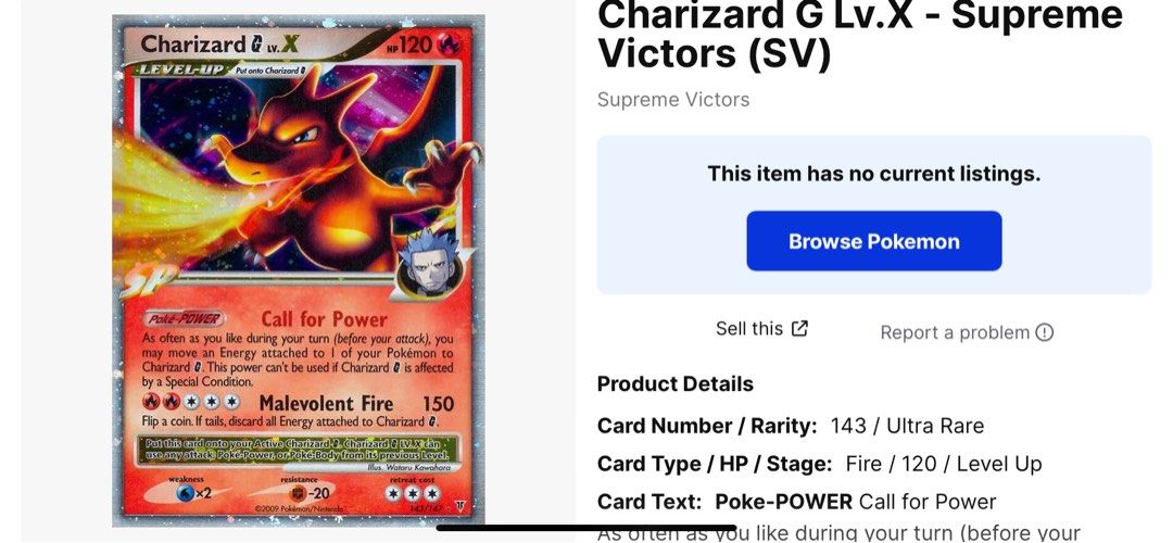 Pokemon Charizard G Lv.X 143/147 Supreme Victors PSA 8 Slab