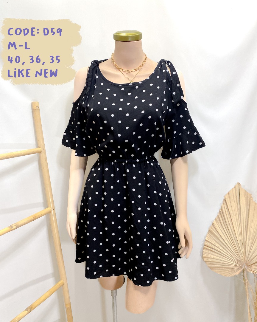 D59 - black polka cold shoulder korean dress, Women's Fashion, Dresses ...