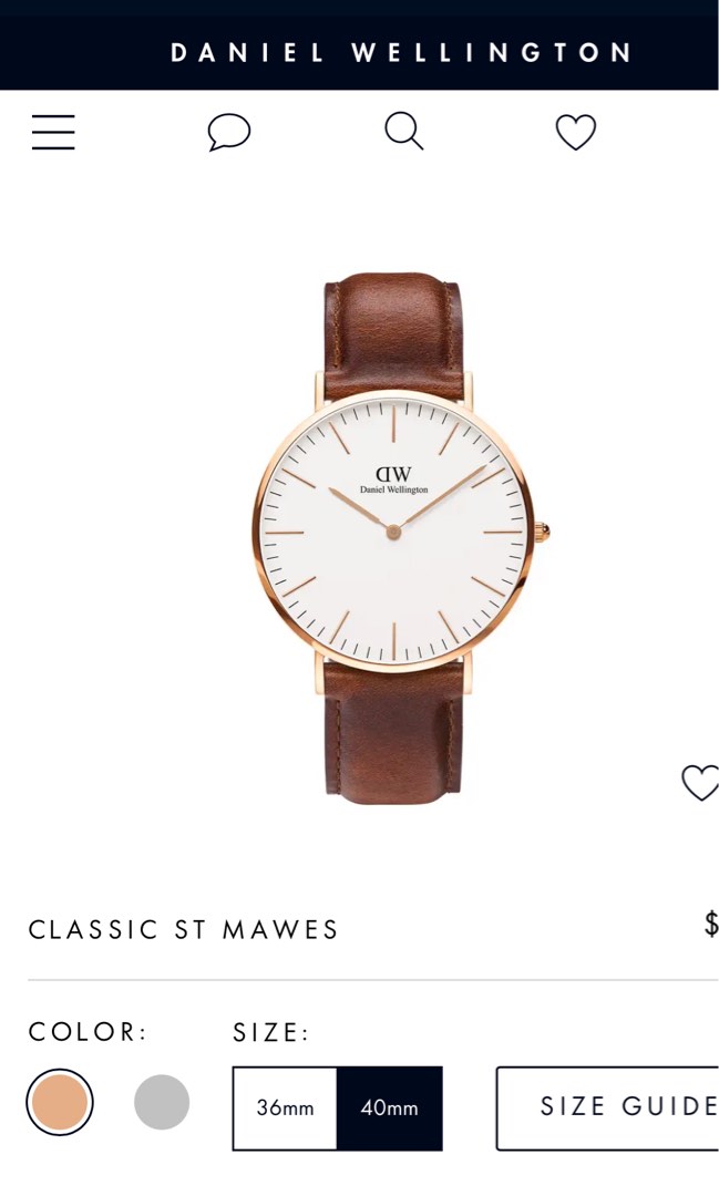 Daniel wellington hotsell size guide