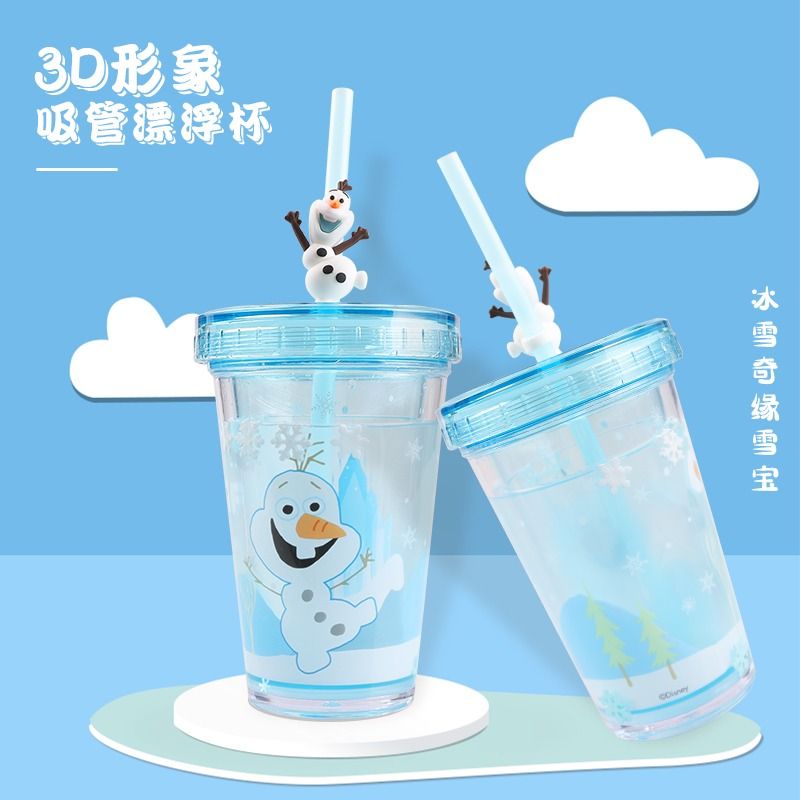 Disney Cup with Straw 3D Cartoon Princess Elsa Mermaid McQueen