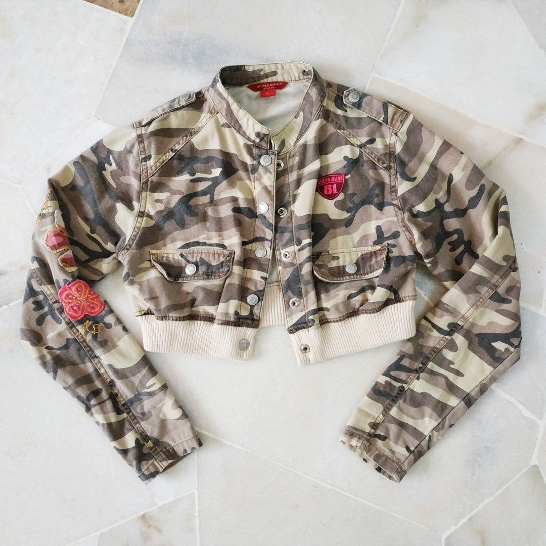Army print crop jacket top