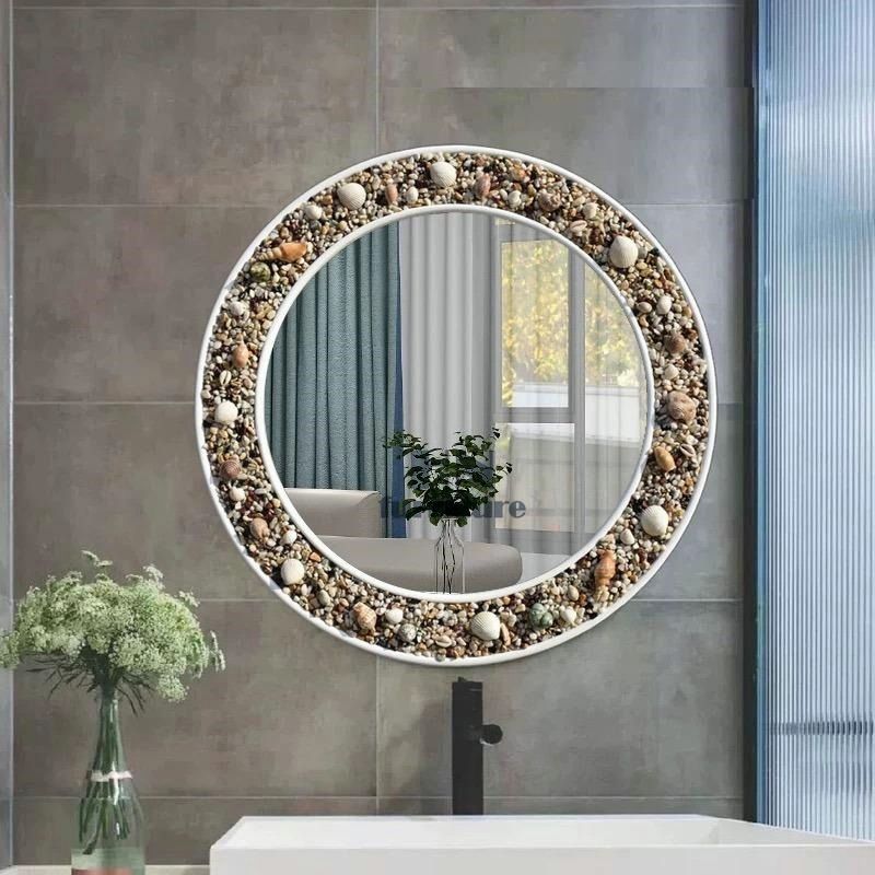 hn0368 Stone Pebbles Round Mirror, Furniture & Home Living, Home Decor