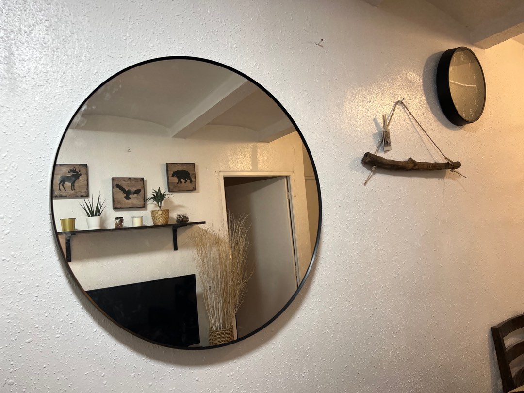 Ikea Lindbyn round mirror black 80cm, Furniture & Home Living, Home