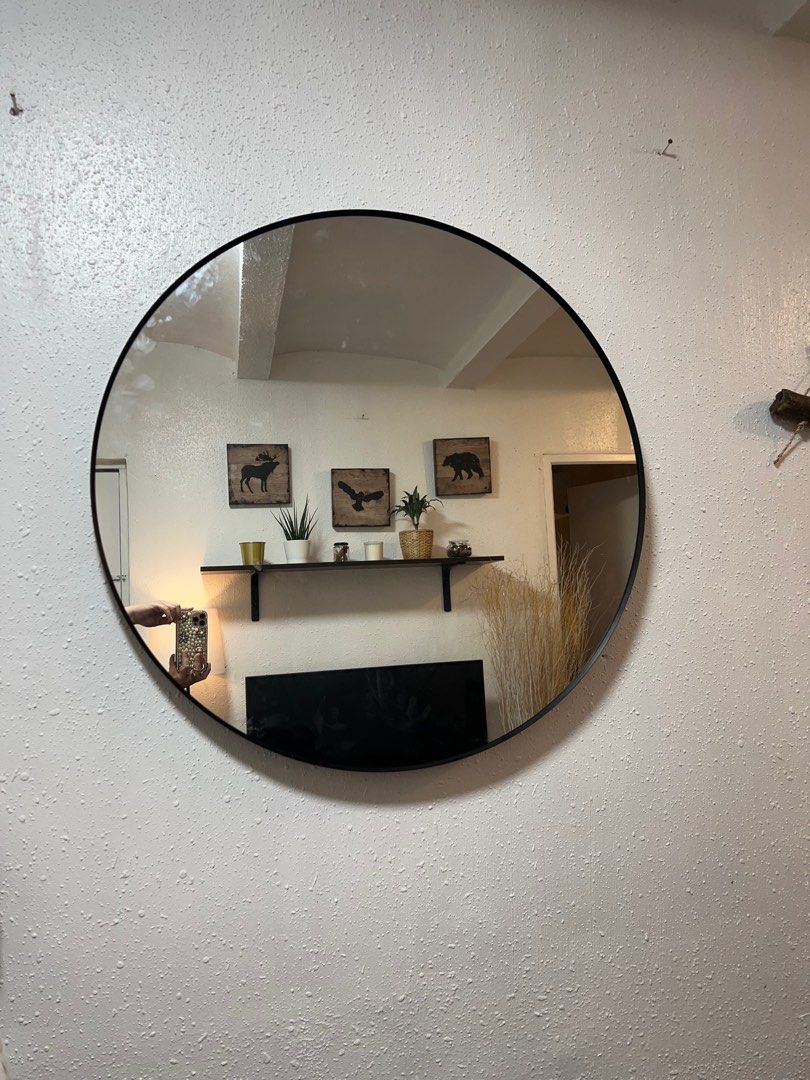 Ikea Lindbyn round mirror black 80cm, Furniture & Home Living, Home