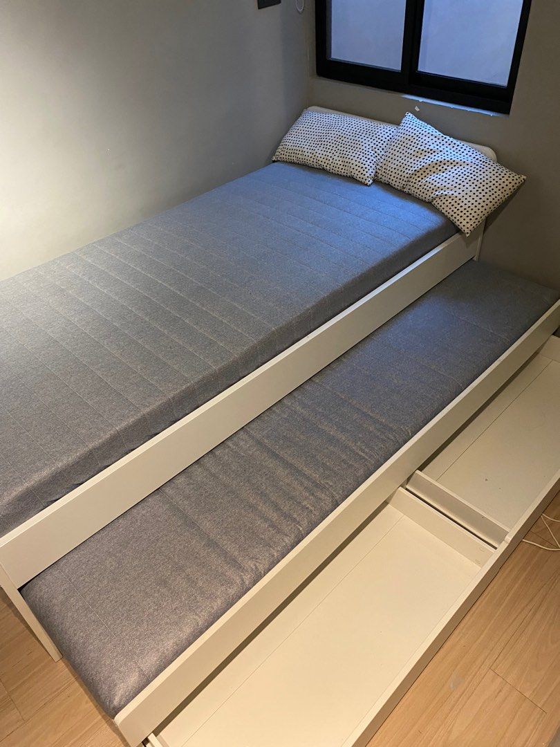 Ikea Single Bed with pull out bed and storage, Furniture & Home Living, Furniture, Bed Frames