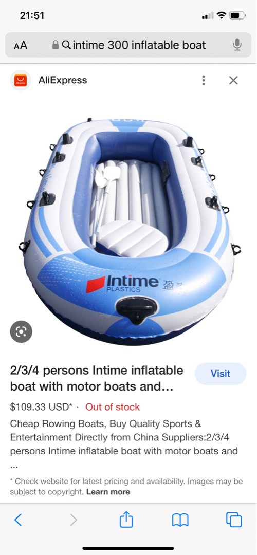 Intime inflatable boat / raft. Brand new, Sports Equipment, Other