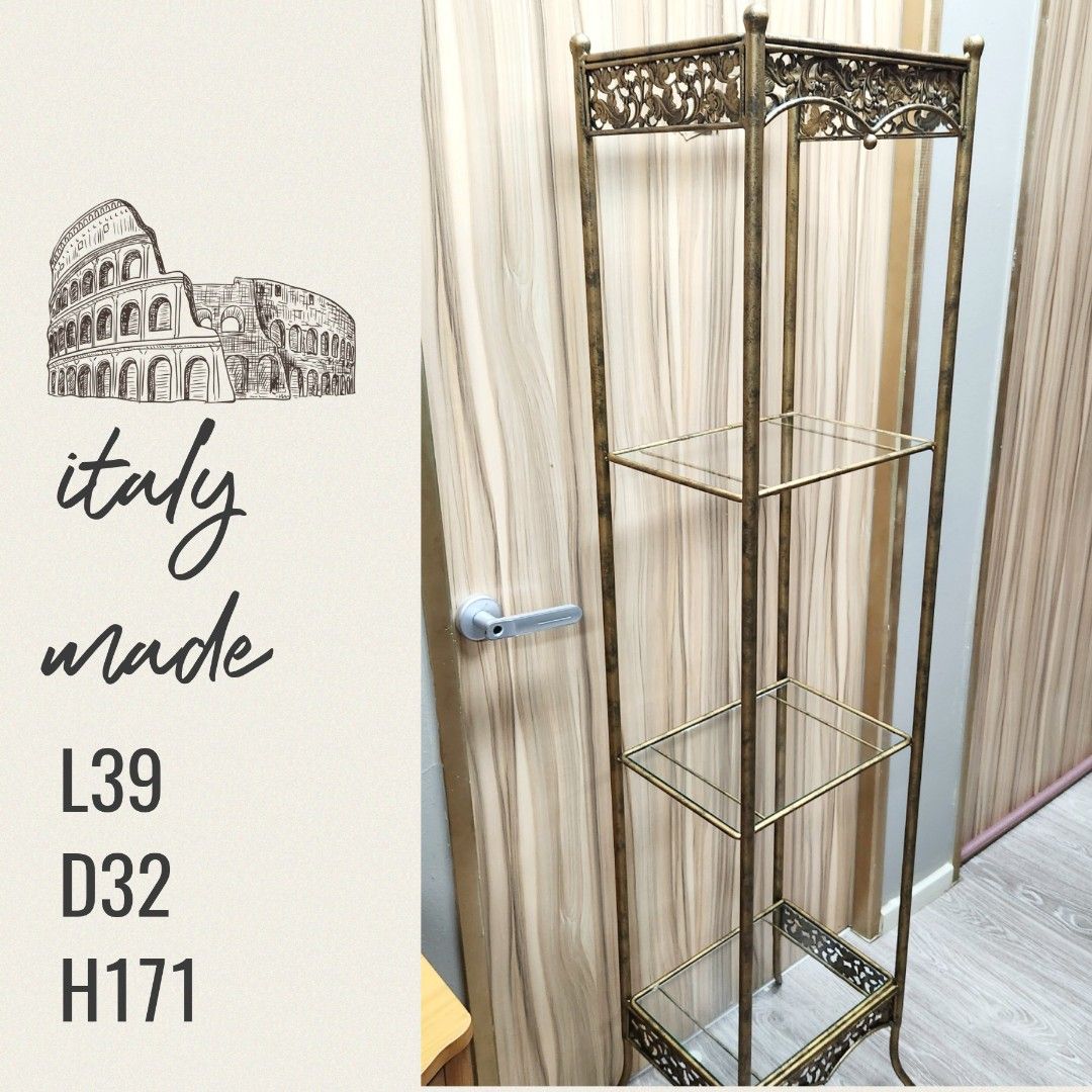 Italian Tall Full Wrought Iron Vintage Gold Bronze Thick Glass Shelving ...