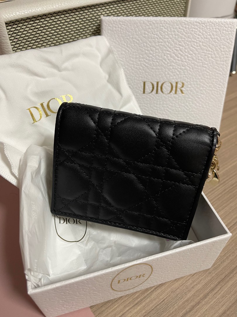 Lady Dior LamSkin Cardholder with coin pouch, Luxury, Bags & Wallets on
