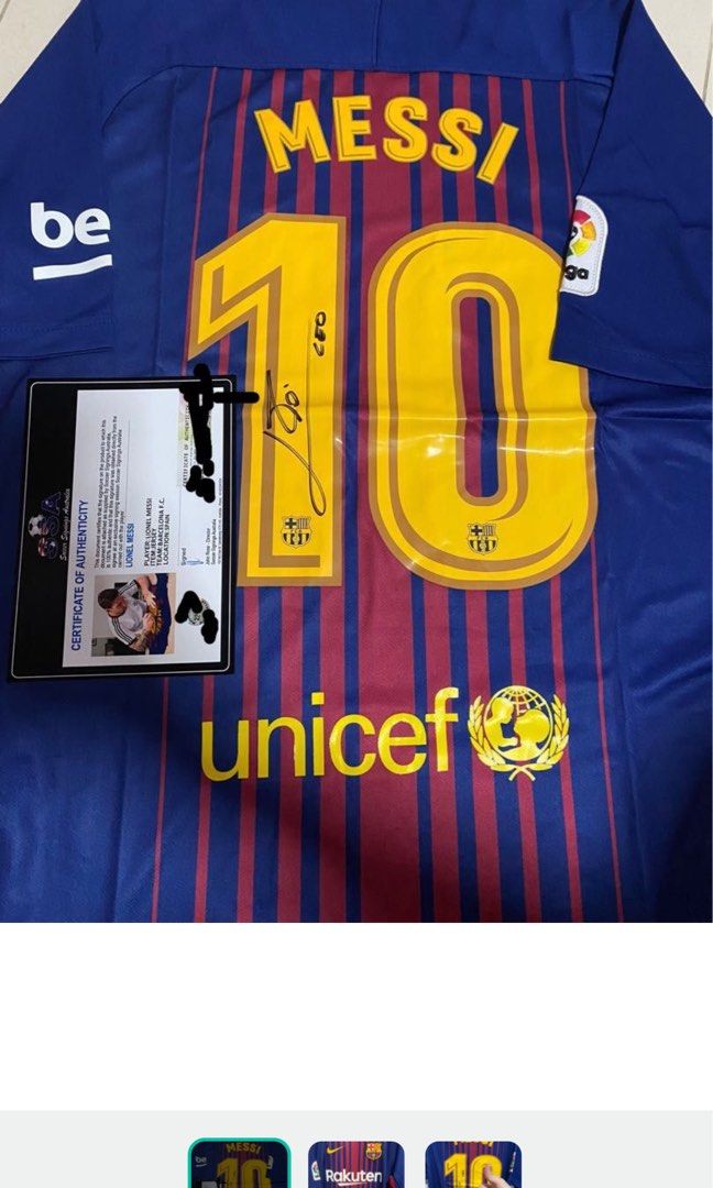 Lionel Messi signed Barcelona Football Jersey, Hobbies & Toys