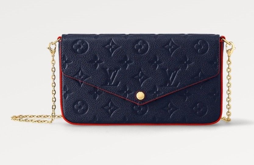 LOUIS VUITTON Felicie Pochette Monogram Empreinte Chain Wallet Navy Bl