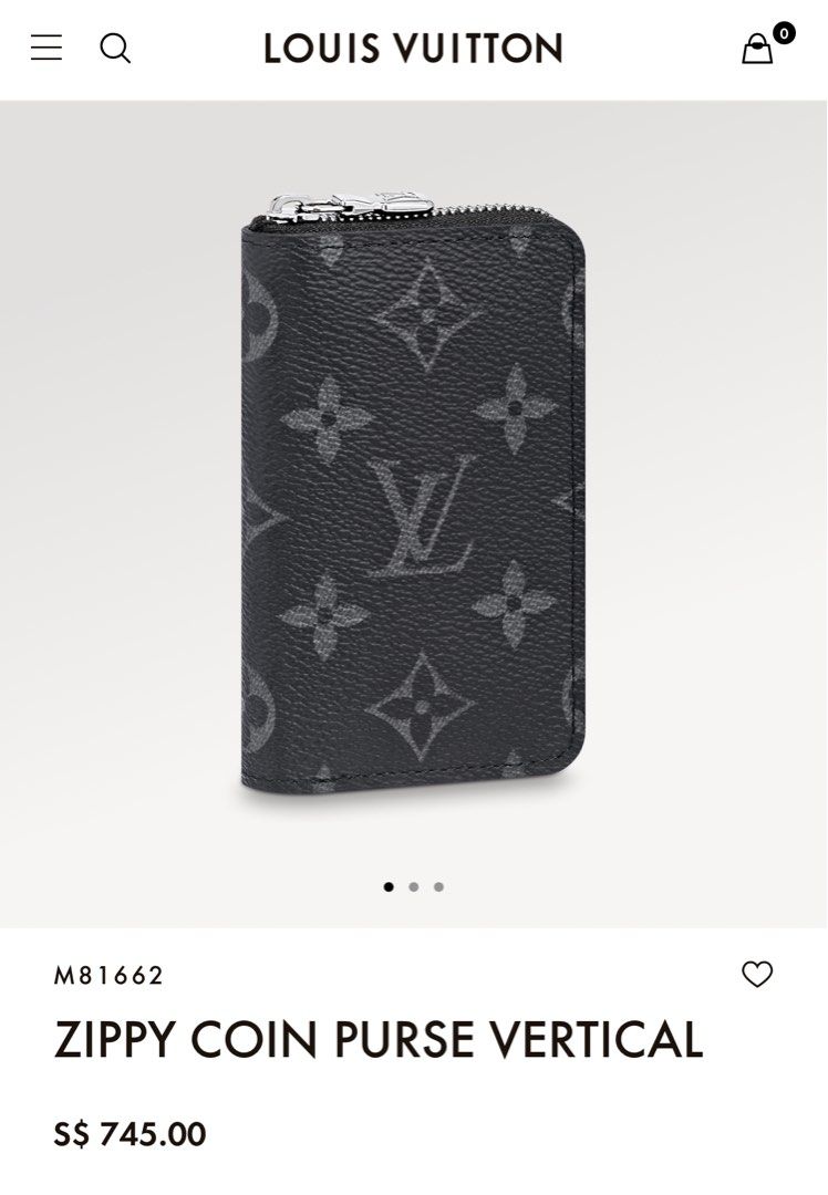 Louis Vuitton M81662 Zippy Coin Purse Vertical, Grey, One Size