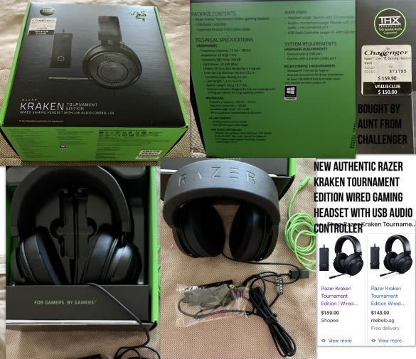 New Authentic Razer Kraken Tournament Edition wired gaming headset with