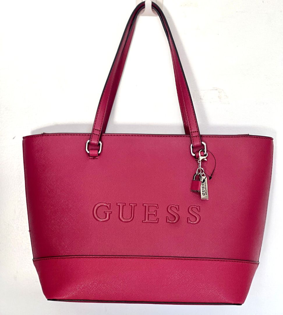 NEW GUESS FUCHSIA PINK SIGNATURE LOGO SHOPPER SATCHEL TOTE BAG