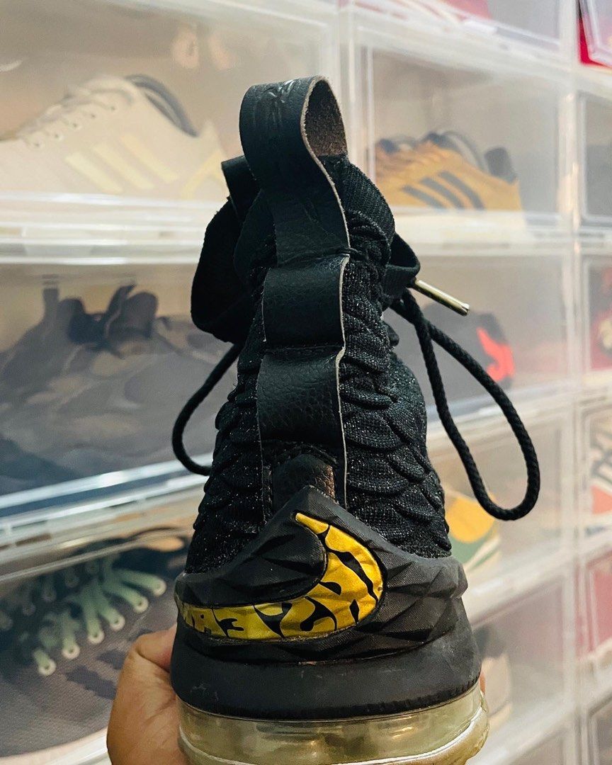 Lebron 15 black new arrivals and gold on feet