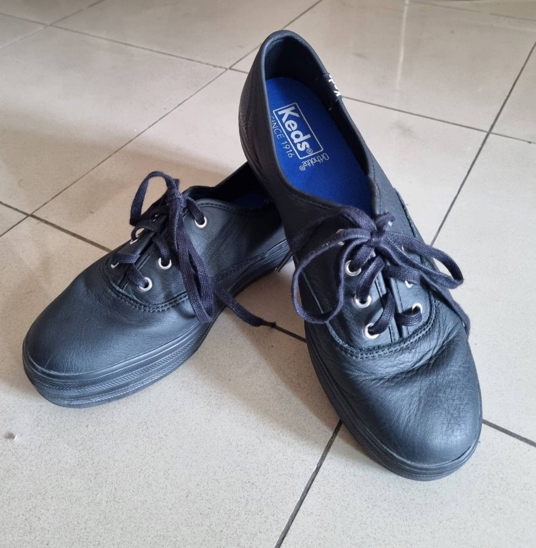 Keds black leather shoes store