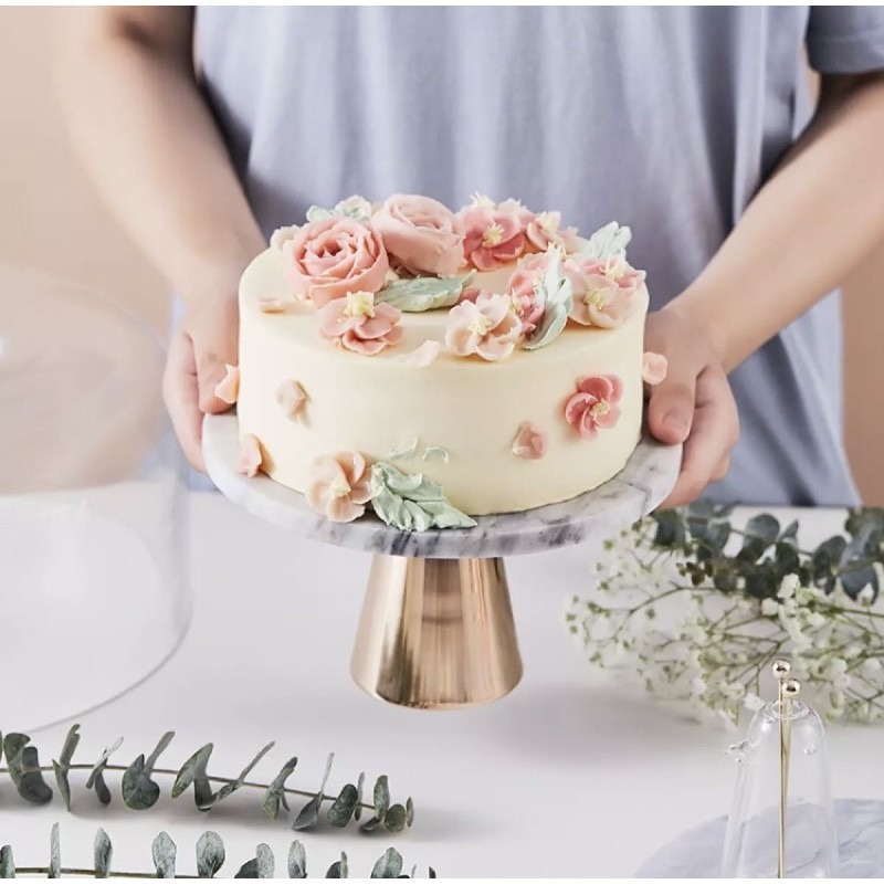 Round Marble Cake Stand with Gold Metal Base Pastry Dessert Display