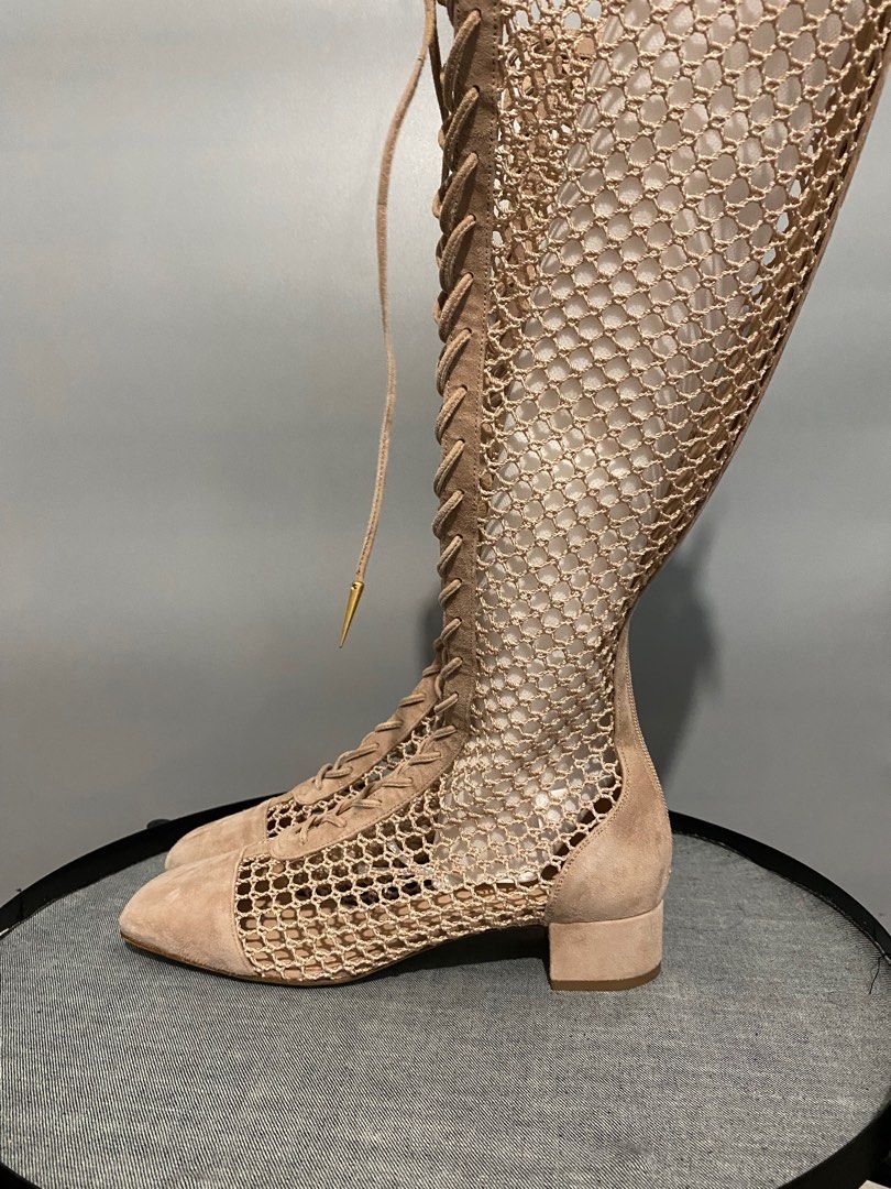 Christian Dior Brown Suede Fishnet Naughtily-d Ankle Boots Size 6/36.5