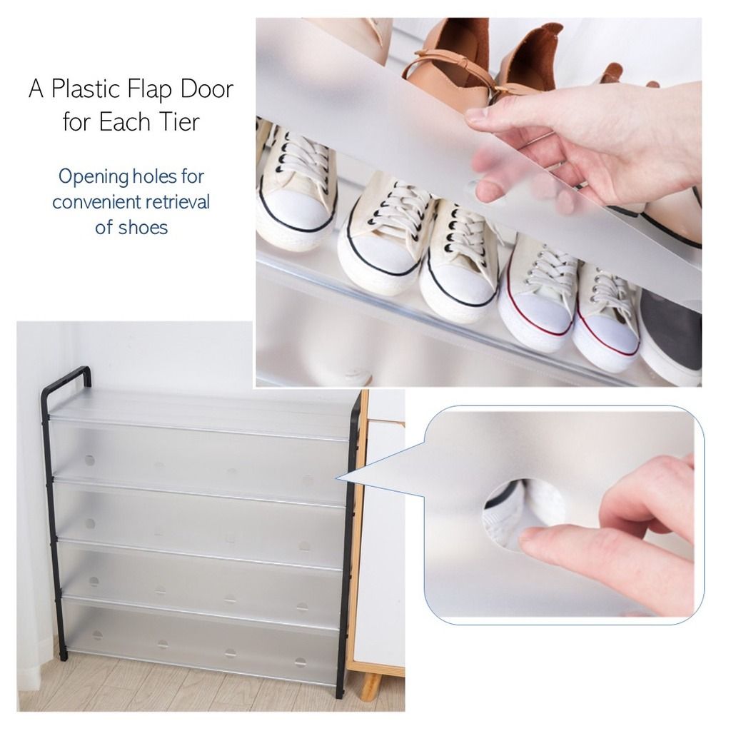 Shoe Rack With Plastic Panel 4 / 5 Tiers Keep Dust and Dirt Out ...