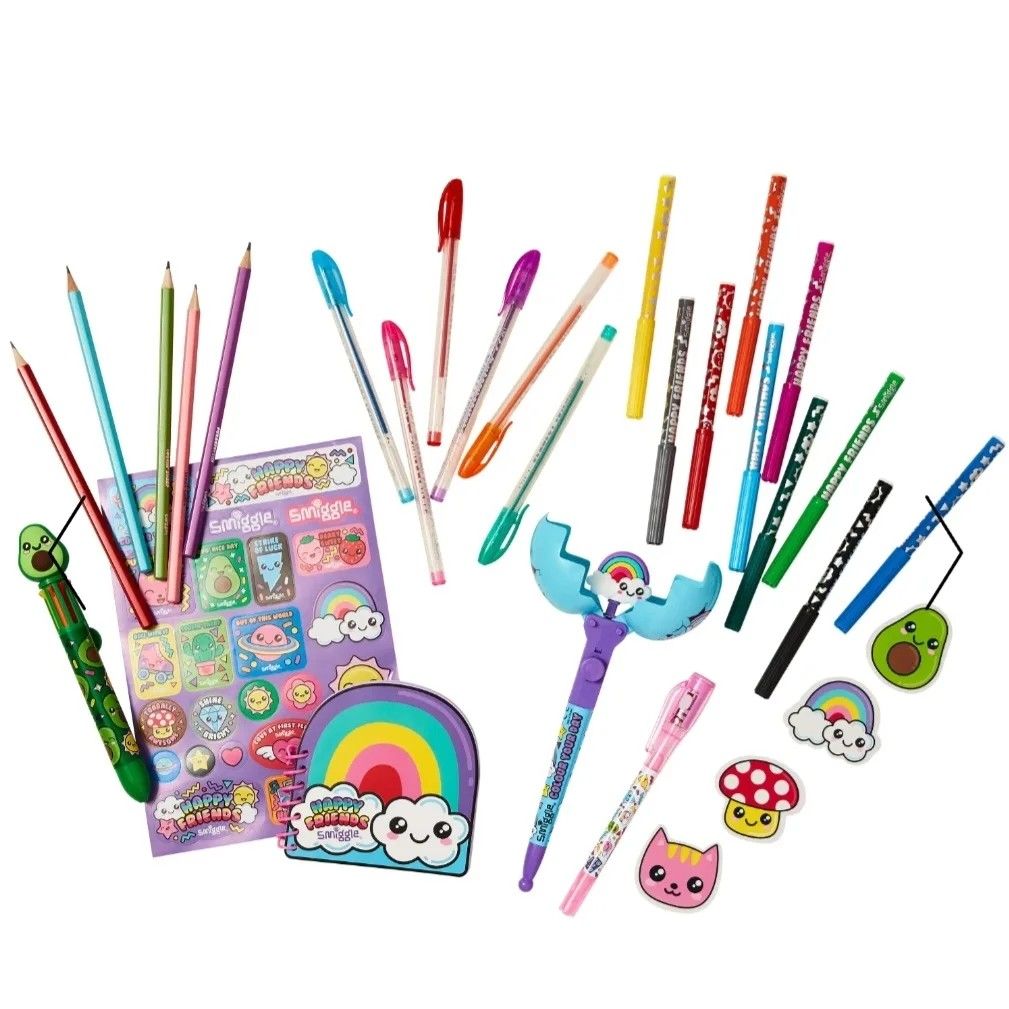 SMIGGLE HAPPY FRIENDS COLOURING & WRITING BOX SET, Hobbies & Toys