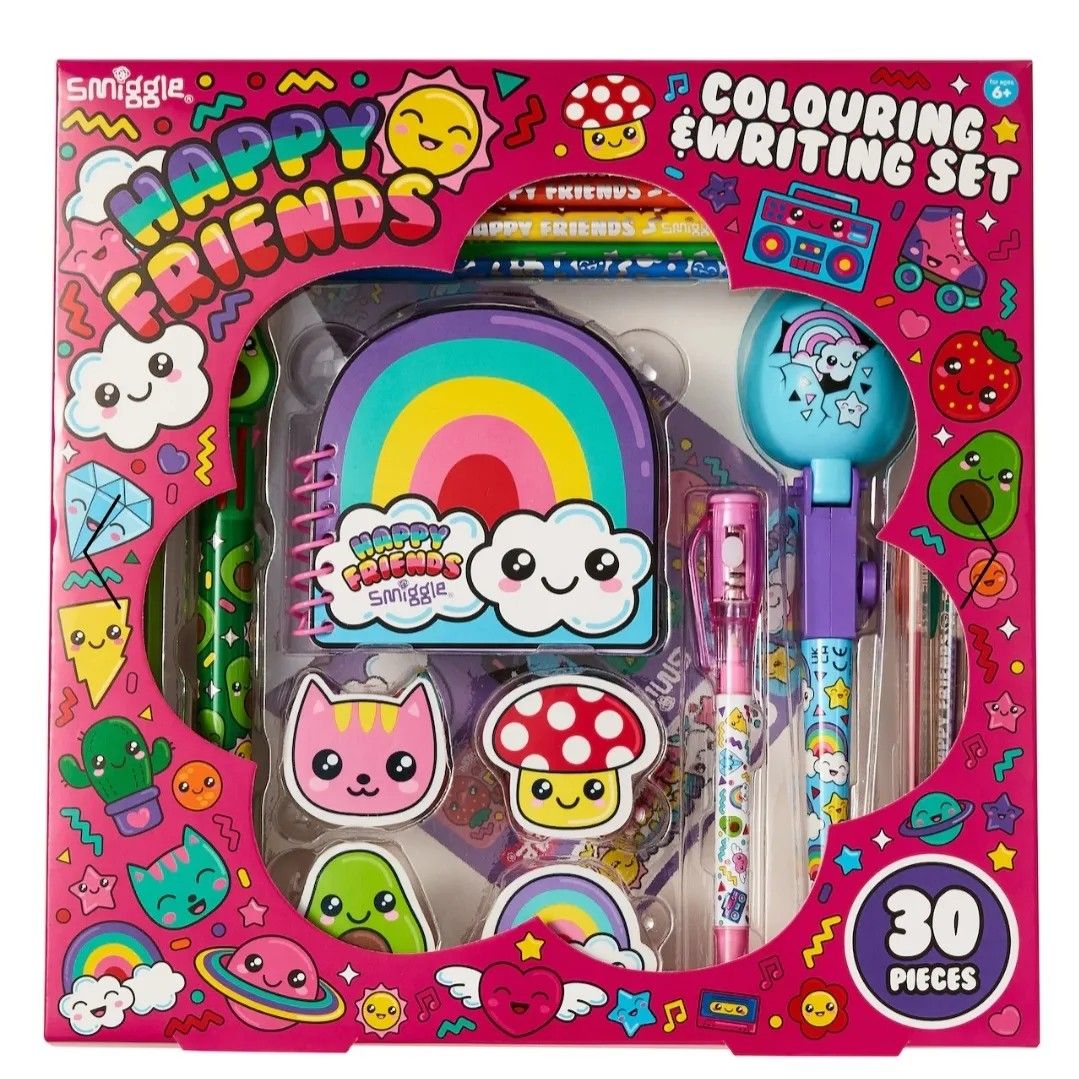 SMIGGLE HAPPY FRIENDS COLOURING & WRITING BOX SET, Hobbies & Toys