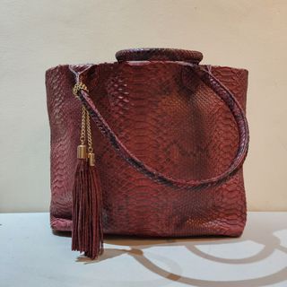 Snakeskin Leather Large Tote Bag (Maroon)