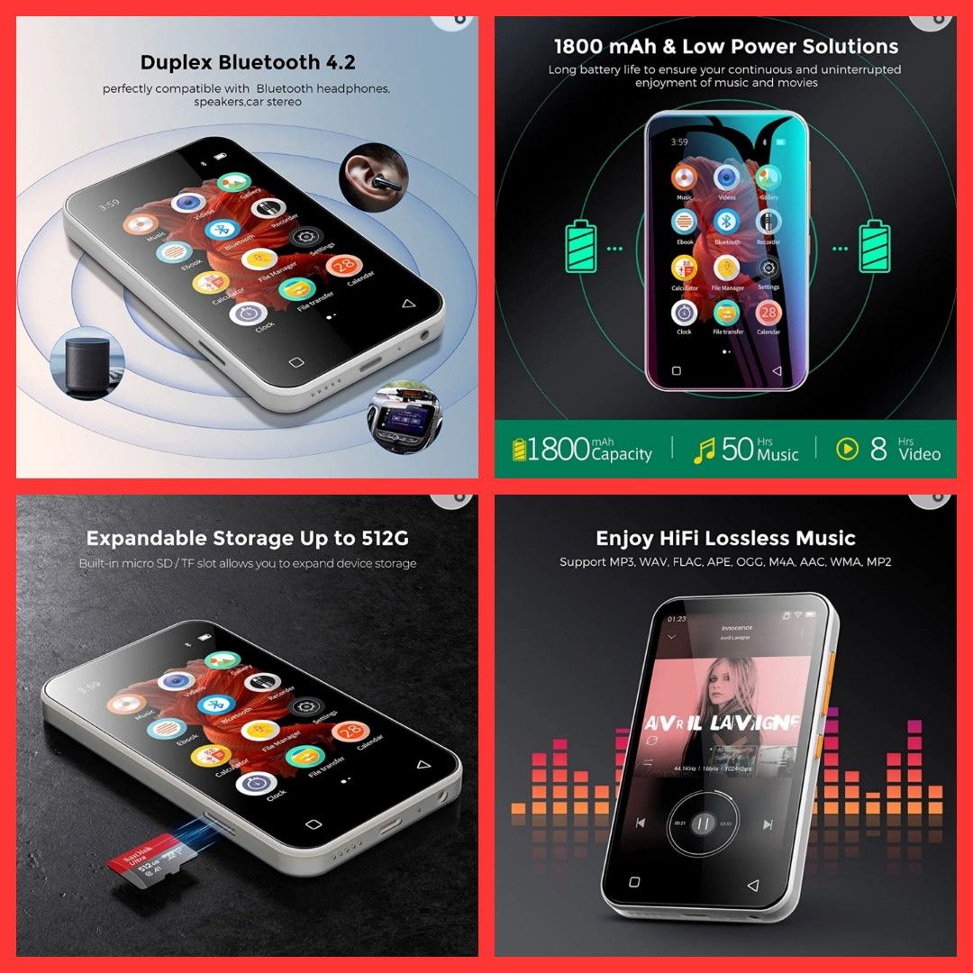 WiFi Mp3 Player with Bluetooth, TIMMKOO 4.0 Full Touch Screen Mp3