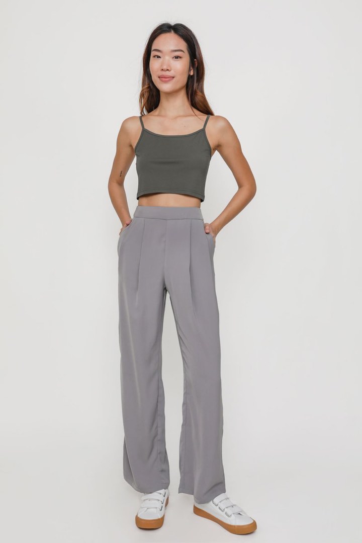 Carson Fold Over Waist Pants (Light Grey)