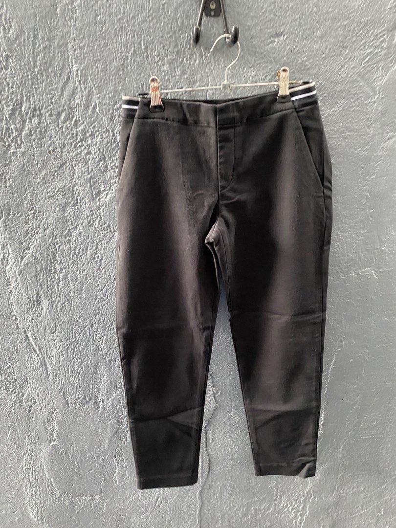 Uniqlo Black Garter Waist Pants with Stripe Detail on Waistband, Women ...