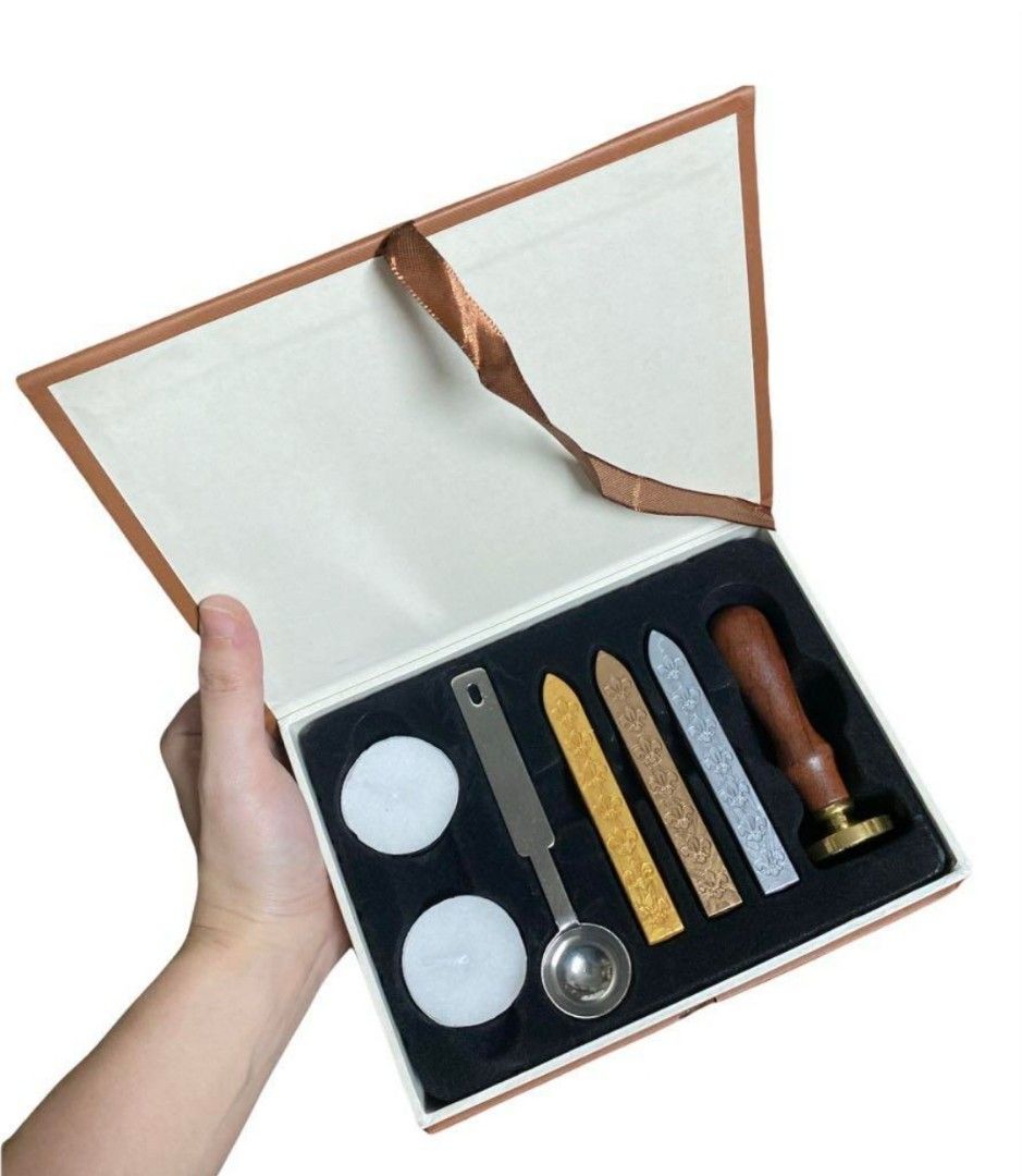 Wax Seal Stamp Set (Category: Craft Supplies & Tools) located in Quezon City. Submitted by surfingtita (Listing ID 1204116768, Image 1). Description: wax seal stamp set set includes: 1 letter stamp 2.5cm (choice of A - Z) 1 spoon 2 candles 3 wax sticks (gold, silver, bronze) on hand and ready to ship.
