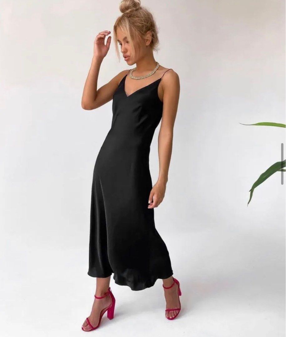 yesstyle satin dress YESFASHION Women's Shiny Silk Satin Spaghetti Strap Dress Beige
