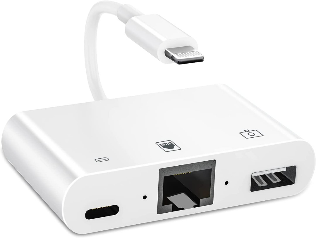 [2286A] Lightning to RJ45 Adapter, 3 in 1 LAN Wired Adapter with USB 3.0