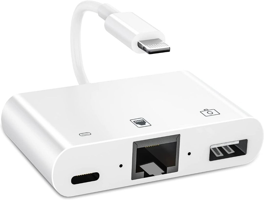 [2286A] Lightning to RJ45 Adapter, 3 in 1 LAN Wired Adapter with USB 3.0