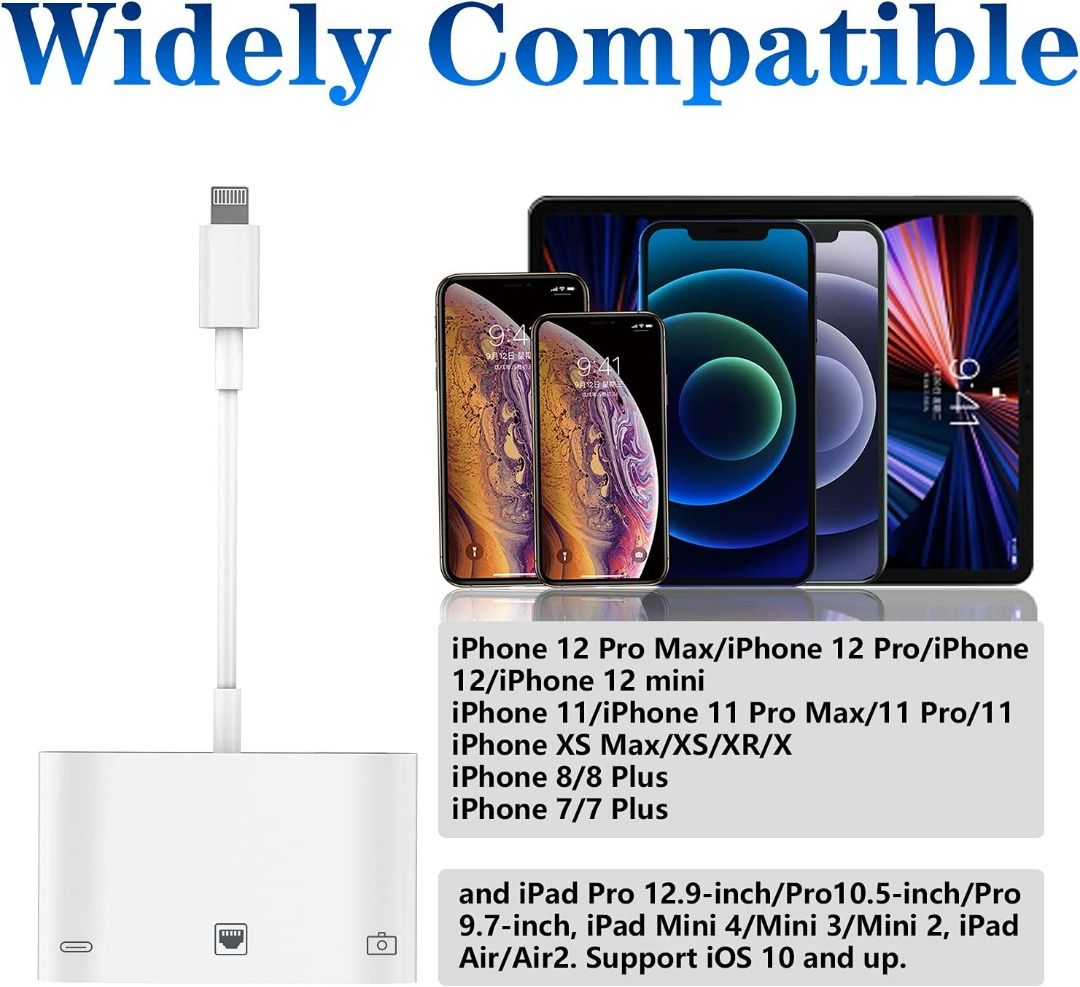 [2286A] Lightning to RJ45 Adapter, 3 in 1 LAN Wired