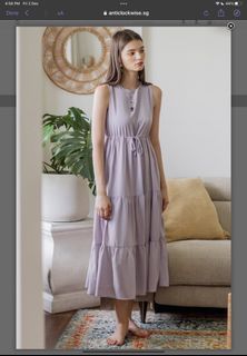 BNWT ACW Drawstring Tiered Midi Dress In Lavender