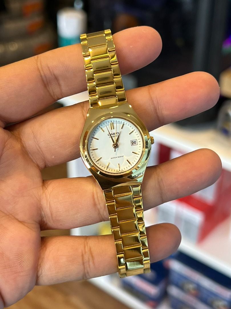 Casio LTP-1170N-7A Ladies Gold-Tone Stainless Steel Watch - White Dial Quartz Casual Timepiece
